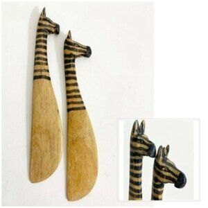 2 Zebra Heads Wooden knives made in Kenya  wooden decor collectible